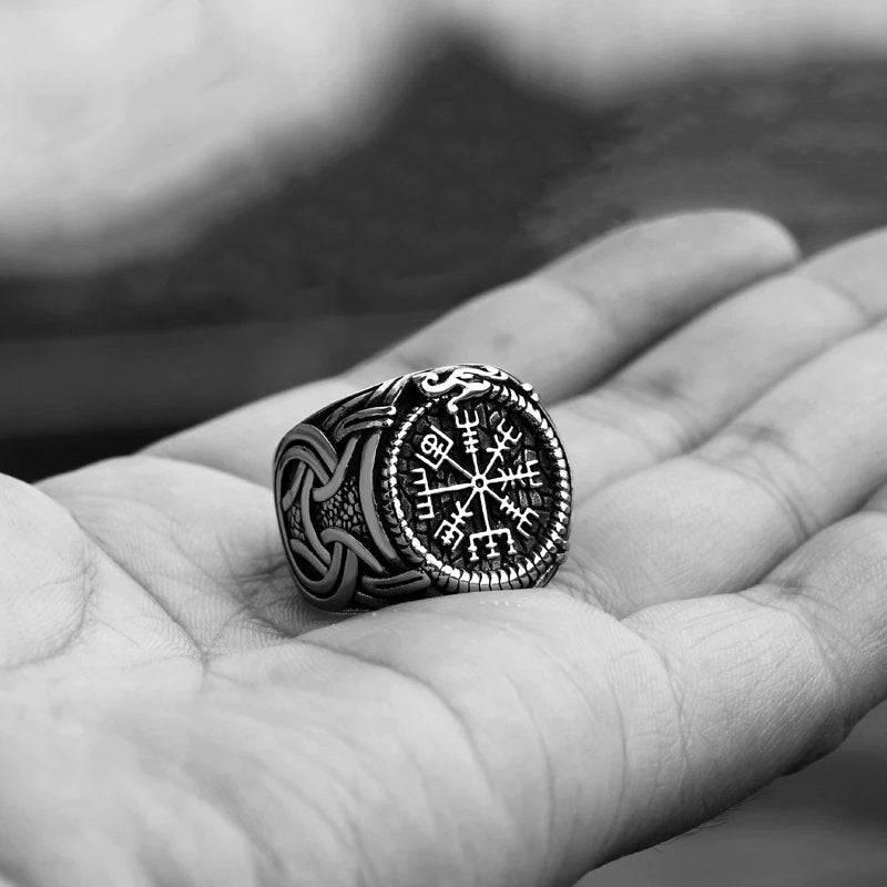 Пръстен Vegvisir Serpent Ouroboros - неръждаема стомана