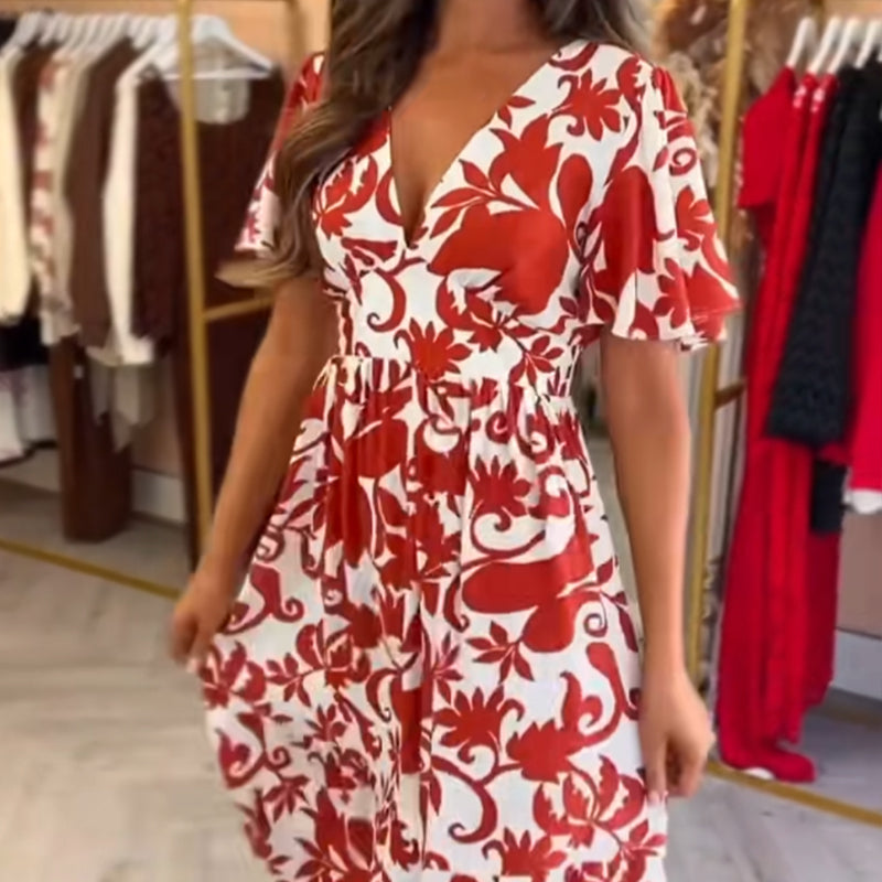 🌸Spring Specials🌸  Women's Fashion Printed V-Neck Flowy Dress
