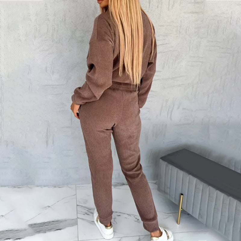 🍁 Oferta por tempo limitado💥 Conjunto de aquecimento Jogger de veludo cotelê feminino