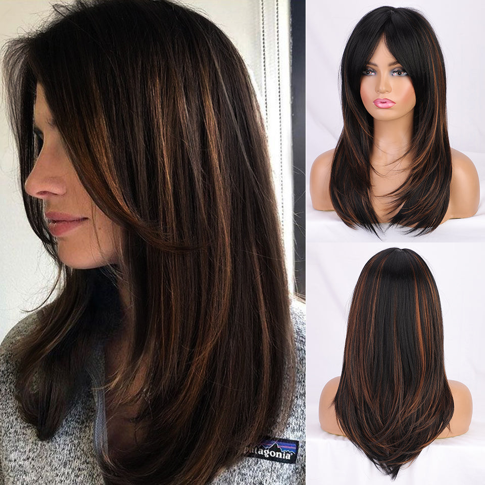 Ins Hot Ombre Blonde Wig with Bangs Long Curly Wig
