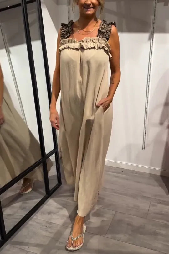 Vestido casual feminino com alças e estampa de oncinha