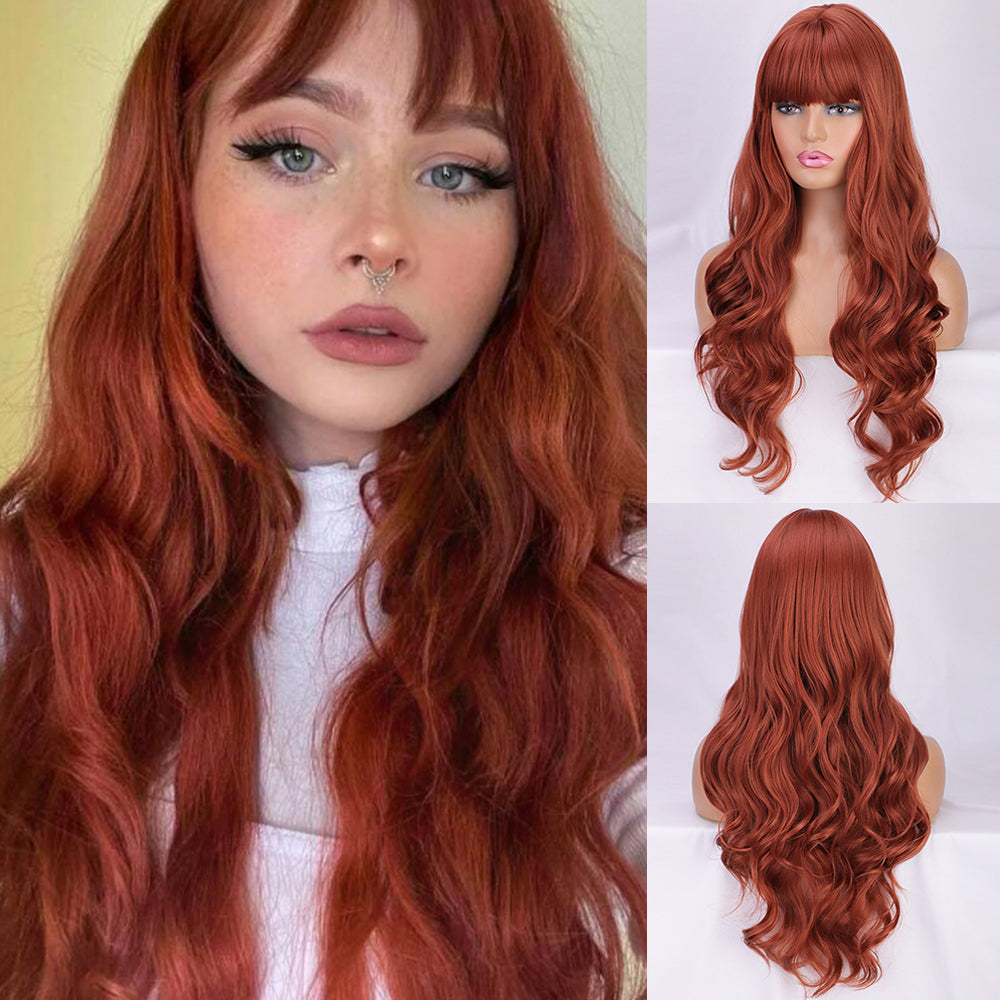 Ins Hot Ombre Blonde Wig with Bangs Long Curly Wig