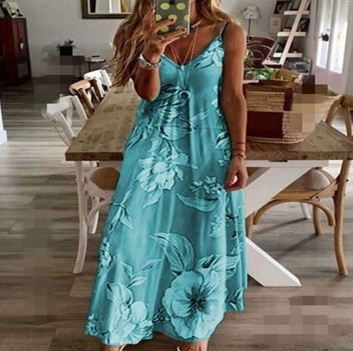 Vestido fino de verão com alças florais
