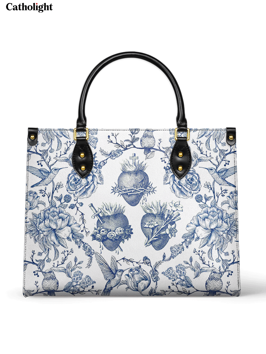 Catholight  Sacred Elegance: Blue and White Devotion Leather Bag