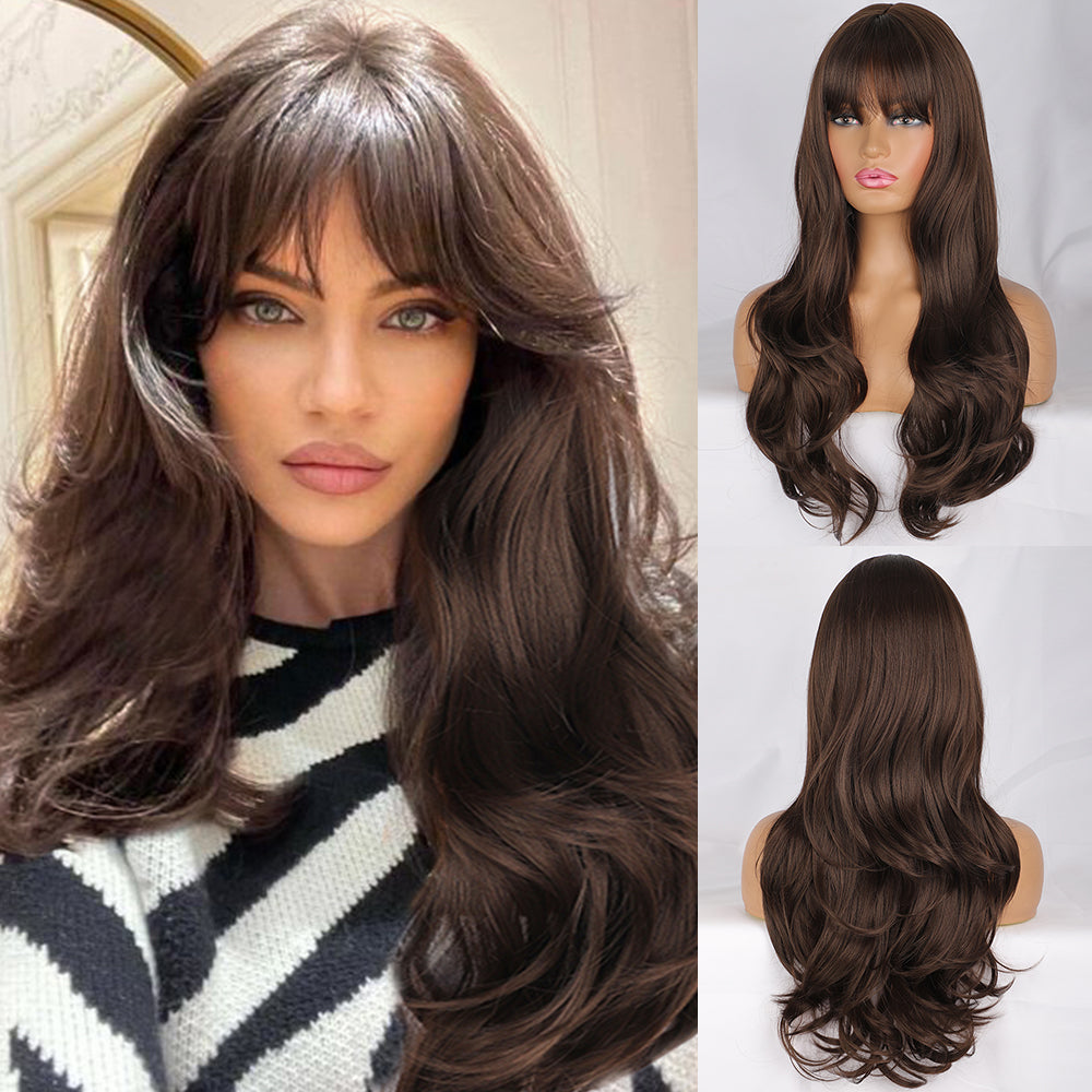 Ins Hot Ombre Blonde Wig with Bangs Long Curly Wig