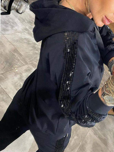 Abito casual da donna con paillettes lunghe con cappuccio