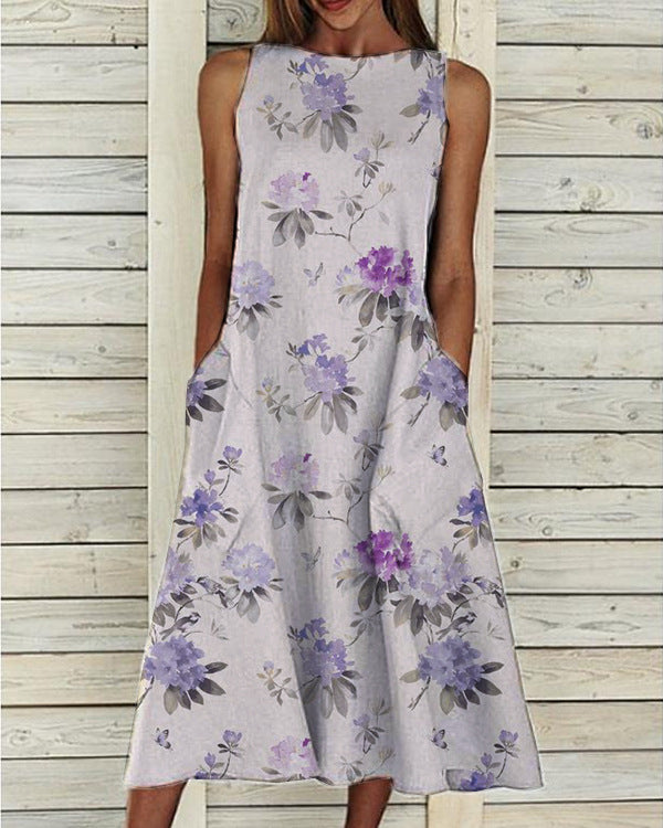 Groovy Plant Print ujjatlan Midi ruha