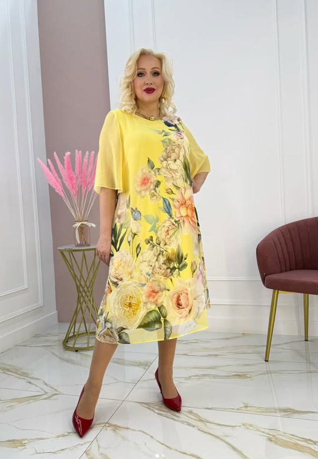 [S-5XL]🌸Νέο φόρεμα με μισά μανίκια του 2025 με στάμπα, ύφασμα από mesh σιφόν