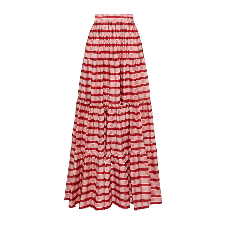 😍 Ruffle Red Striped Printed Cut Out One Piece and Skirt Swimsuit Set