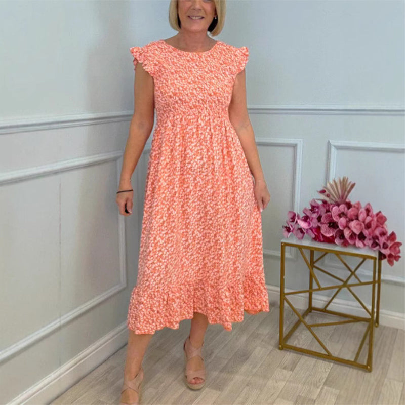 Vestidos florais elegantes para mulheres com babados e decotes altos