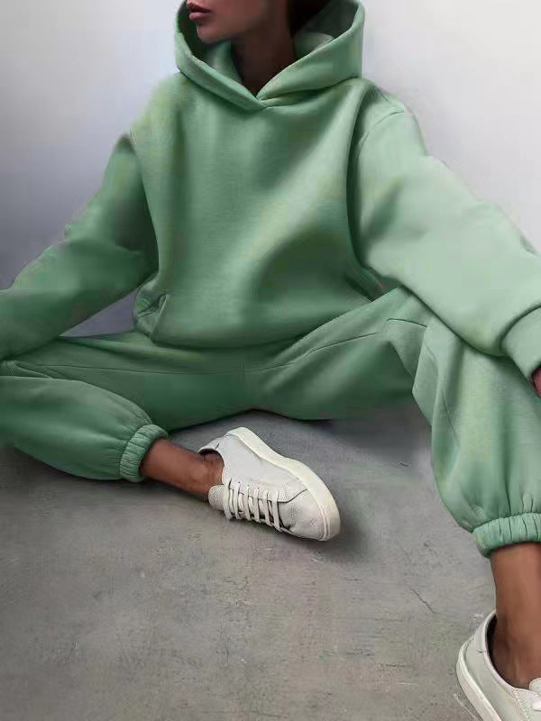 Set di due pezzi di felpa e pantaloni a maniche lunghe ispessiti casual e alla moda