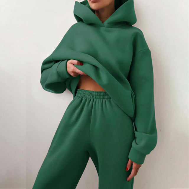 Set di due pezzi di felpa e pantaloni a maniche lunghe ispessiti casual e alla moda