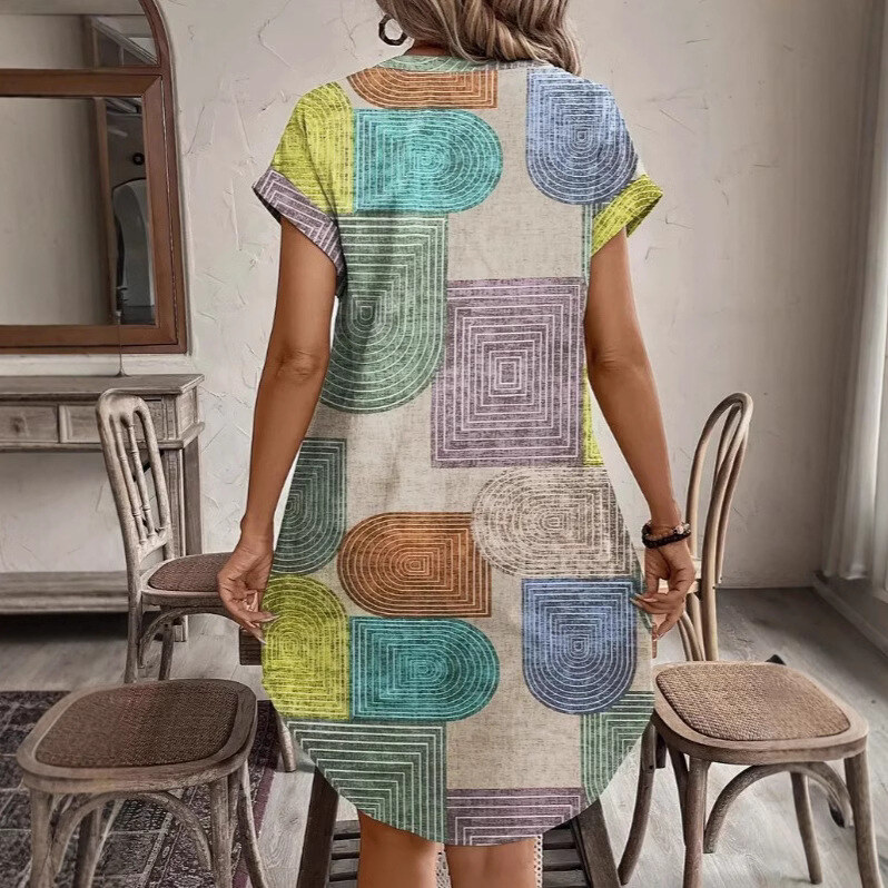 Vestido elegante com decote em V e mangas abotoadas