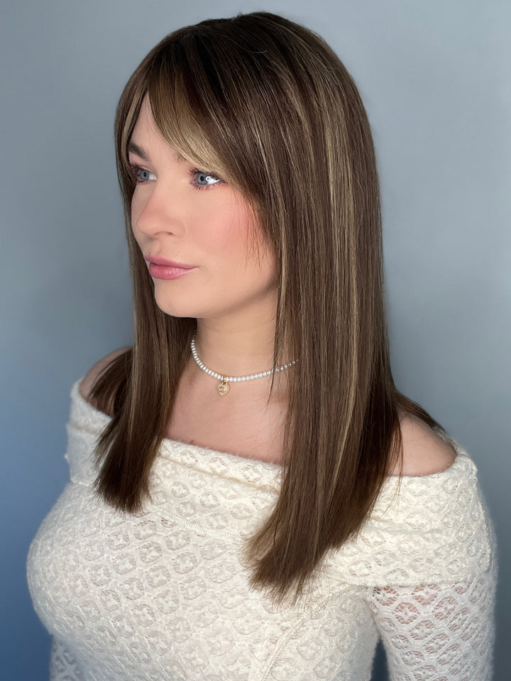 Lace Real Dark Brown Wig with Blonde Highlights