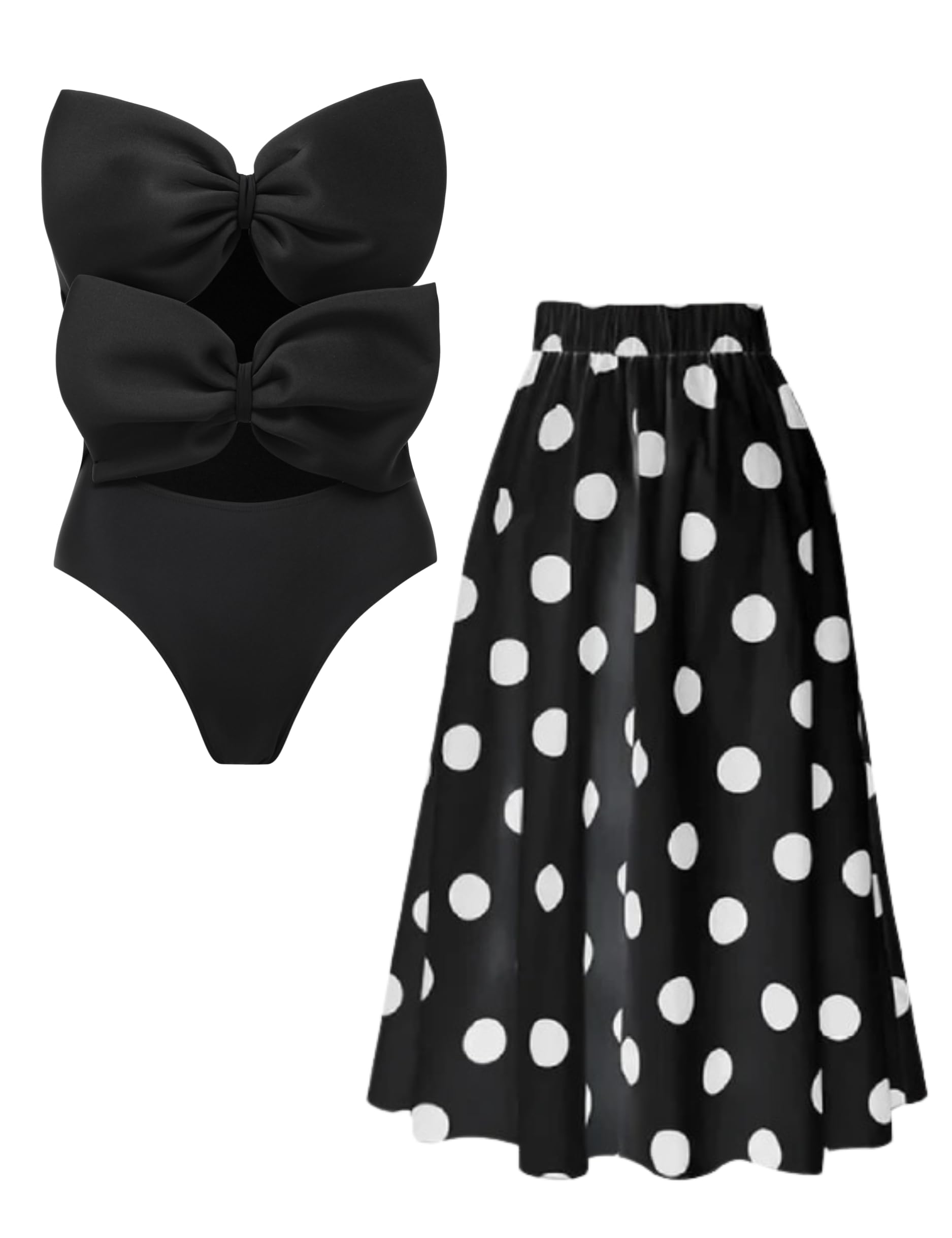 New 3D Bow Dots Printed Swimsuit Set