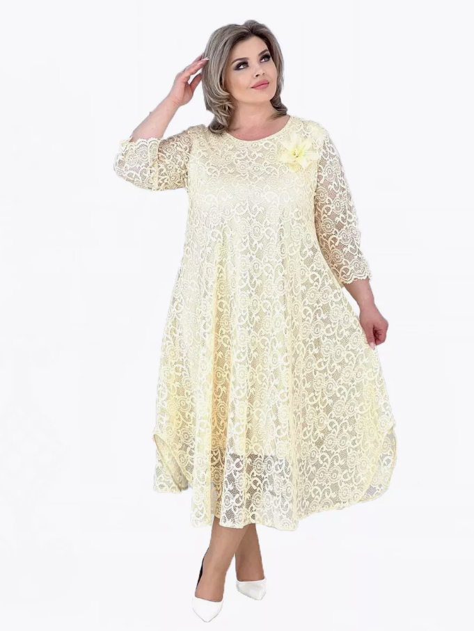 🔥Zielone Swiatki / Whit Sunday 70% Off‼️Sukienka z koronki prążkowanej w dużym rozmiarze, prosta i wygodna, średniej długości