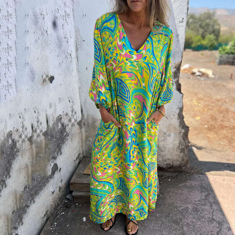 Vestido longo com decote em V 2025 para primavera/verão