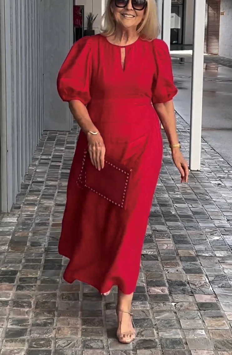 【S-5XL】2024 primavera e verão novo vestido feminino com gola redonda e manga abalonada