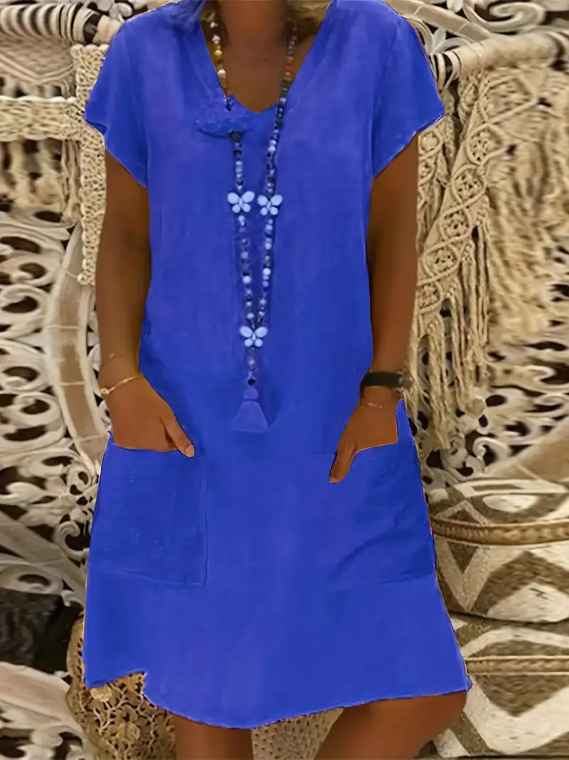 🔥Promoção de desconto de 49%🔥Vestido elegante e simples com decote em V