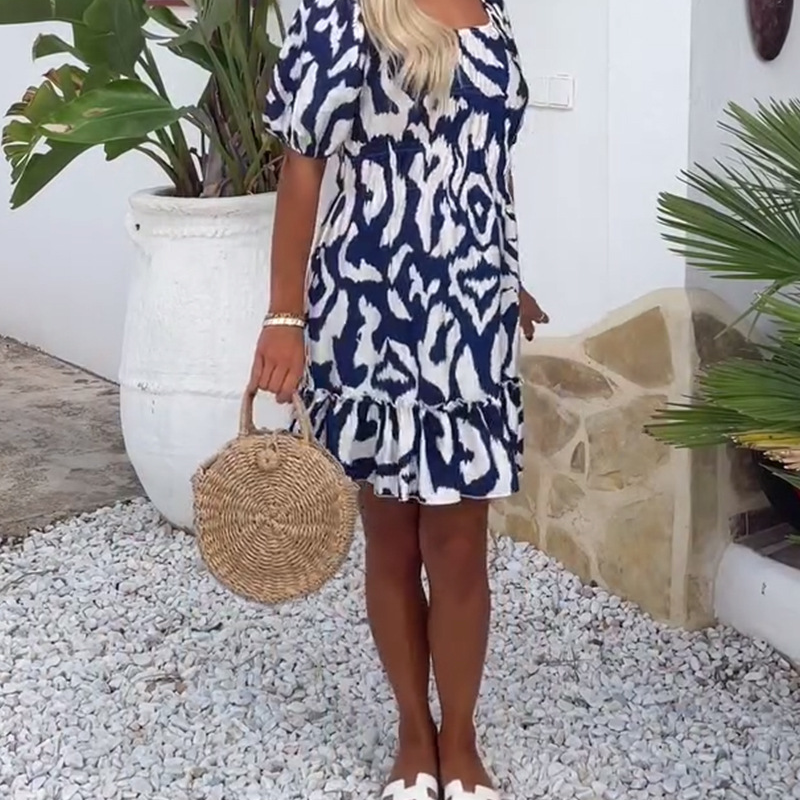 🎀Vestido feminino elegante com babados e estampa