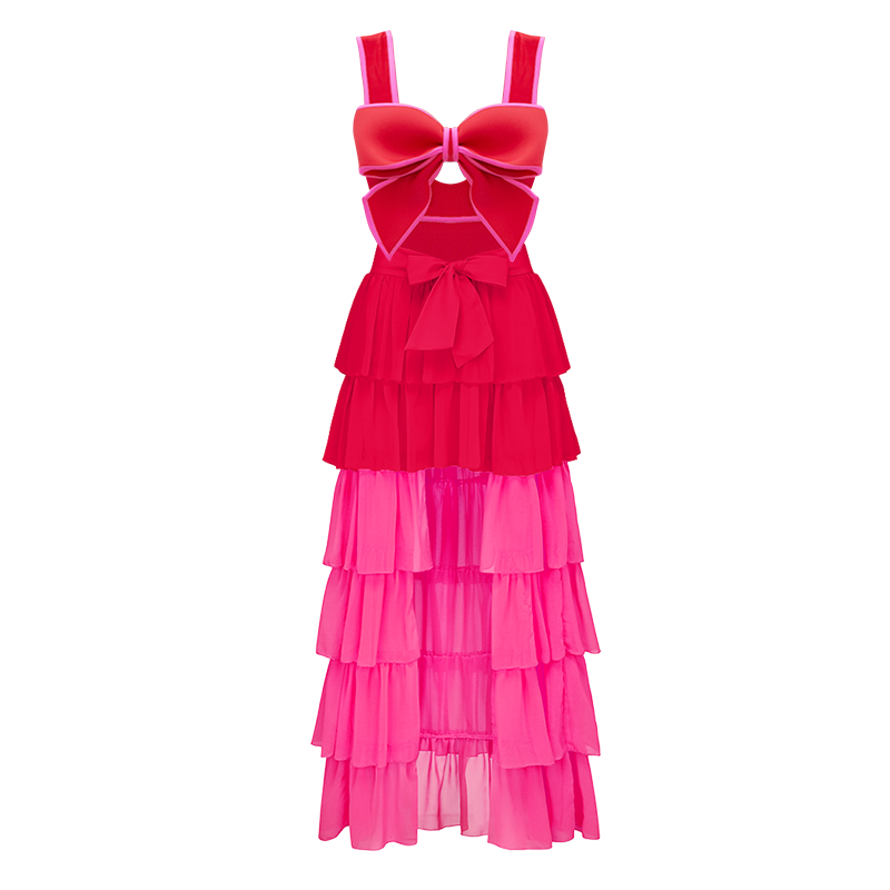 Bow Front Cut Out Color Block One Piece Swimsuit and Skirt 💟