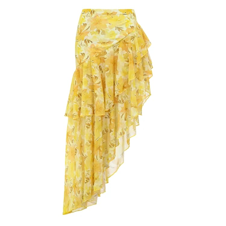 💖 Appliques Yellow Lily Floral Print One Piece Swimsuit Set