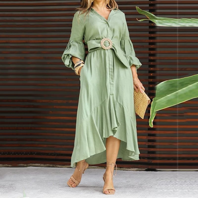 2025 New V-neck lapel waist-skimming dress
