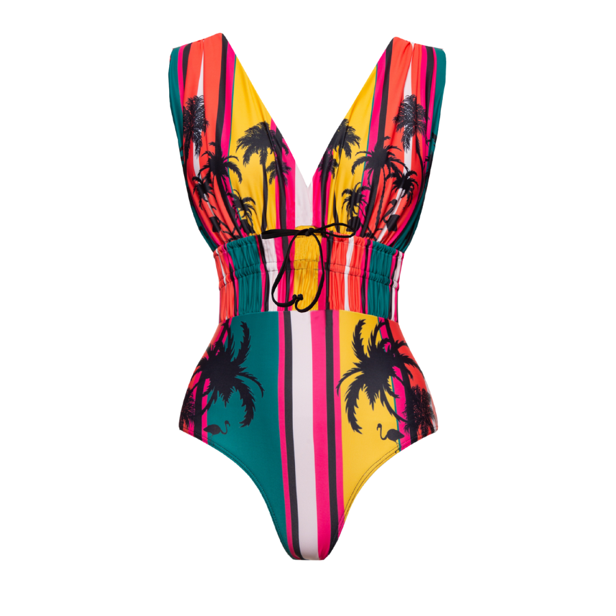 🎀Rainbow Coconut Tree print One Piece Swimsuit and Skirt