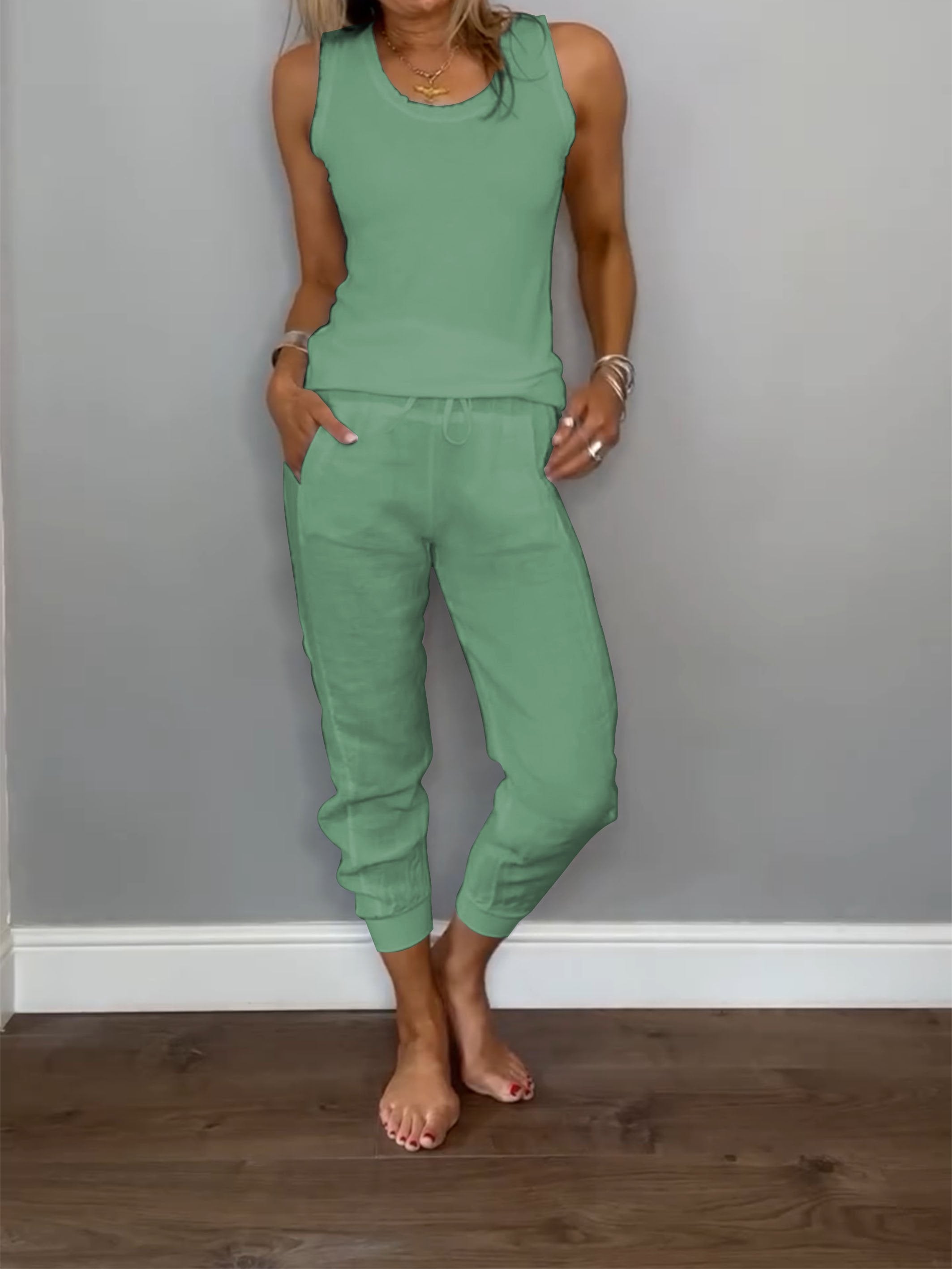 Completo casual da donna in due pezzi in cotone e lino estivo Daliy