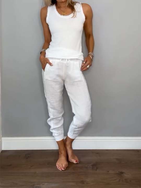 Completo casual da donna in due pezzi in cotone e lino estivo Daliy