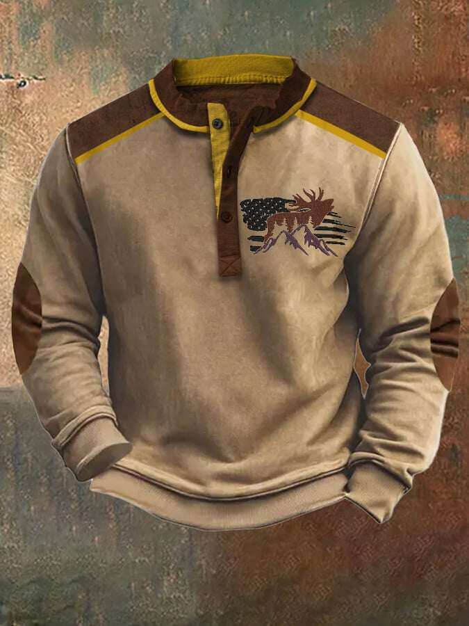 Moletom casual masculino vintage Elk Western