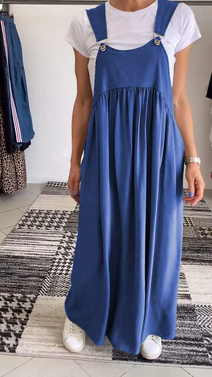 Vestido casual com alças de cor sólida