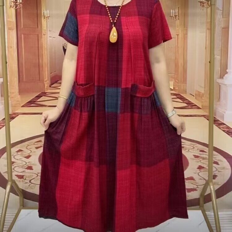 ❤️【50-100 kg】2025 vestido de viagem xadrez casual, elegante e confortável roupa de maternidade