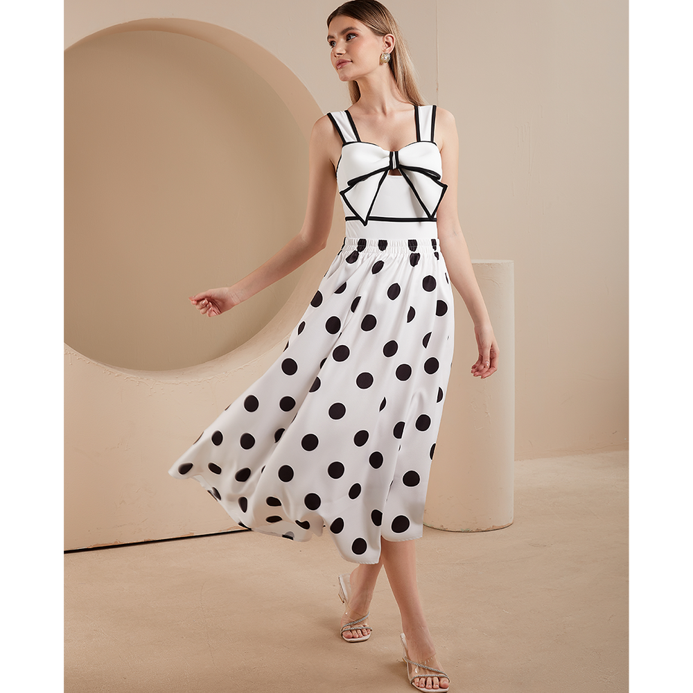 Bow Front Cutout Black and White One Piece Swimsuit and Skirt Flaxmaker