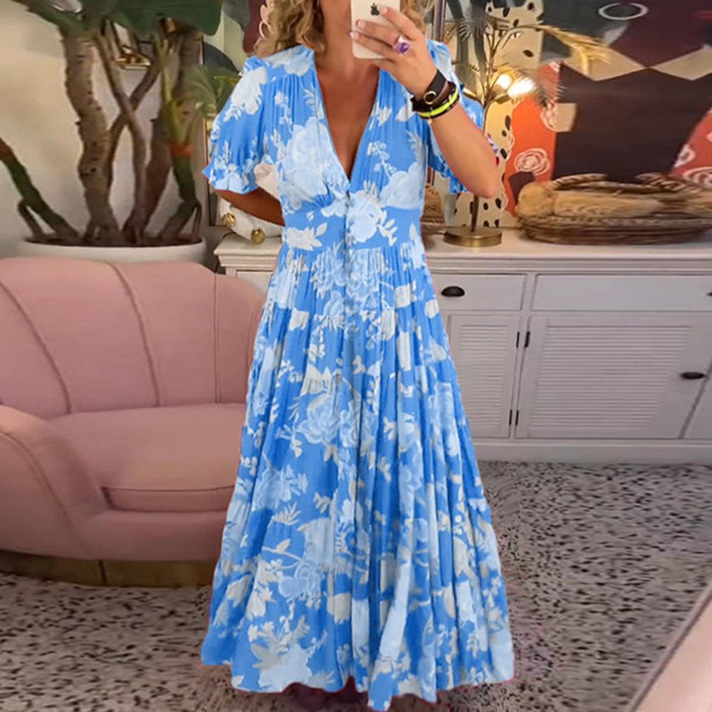 Fresh V-neck floral dress Vibrant Floral Dress