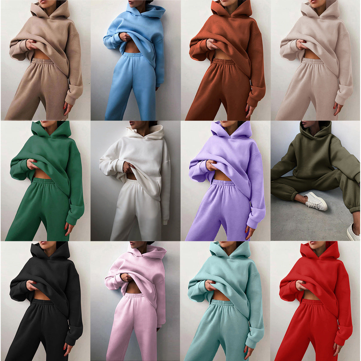 Set di due pezzi di felpa e pantaloni a maniche lunghe ispessiti casual e alla moda