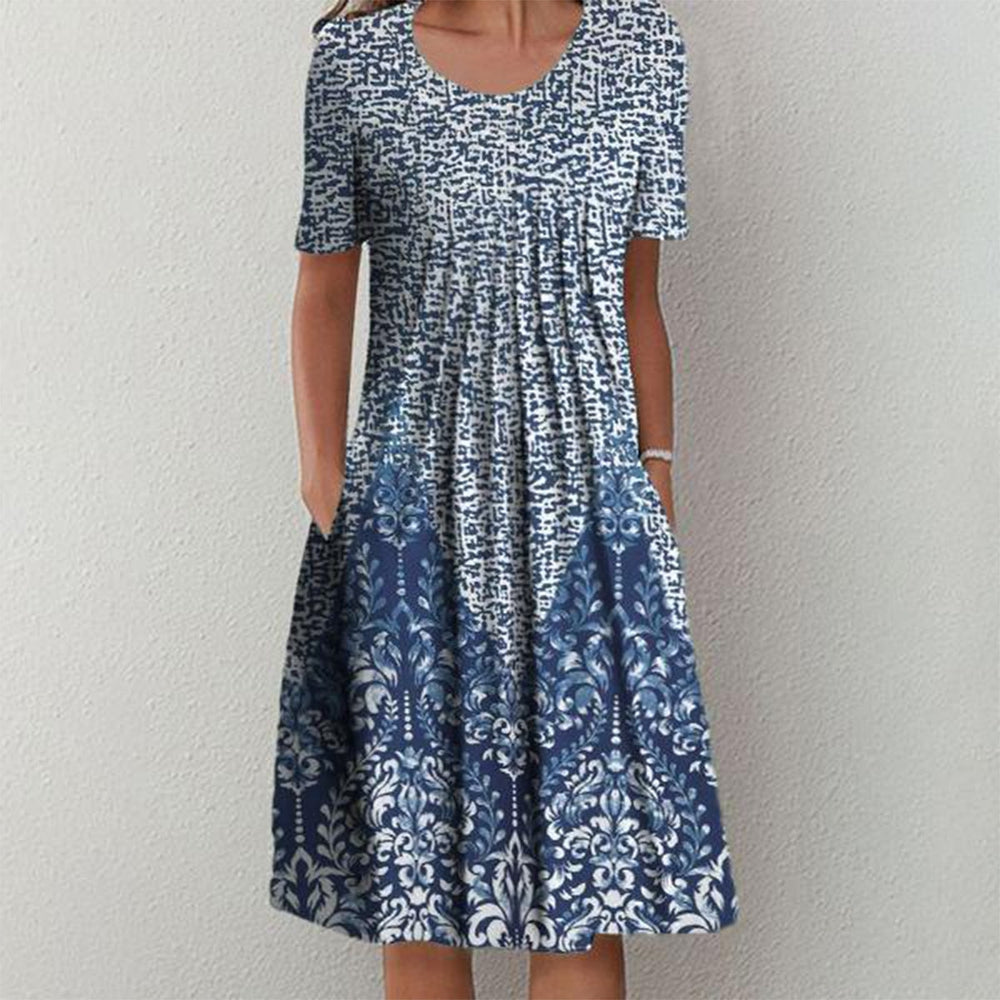 Temperamentumkék Vintage Print Midi ruha