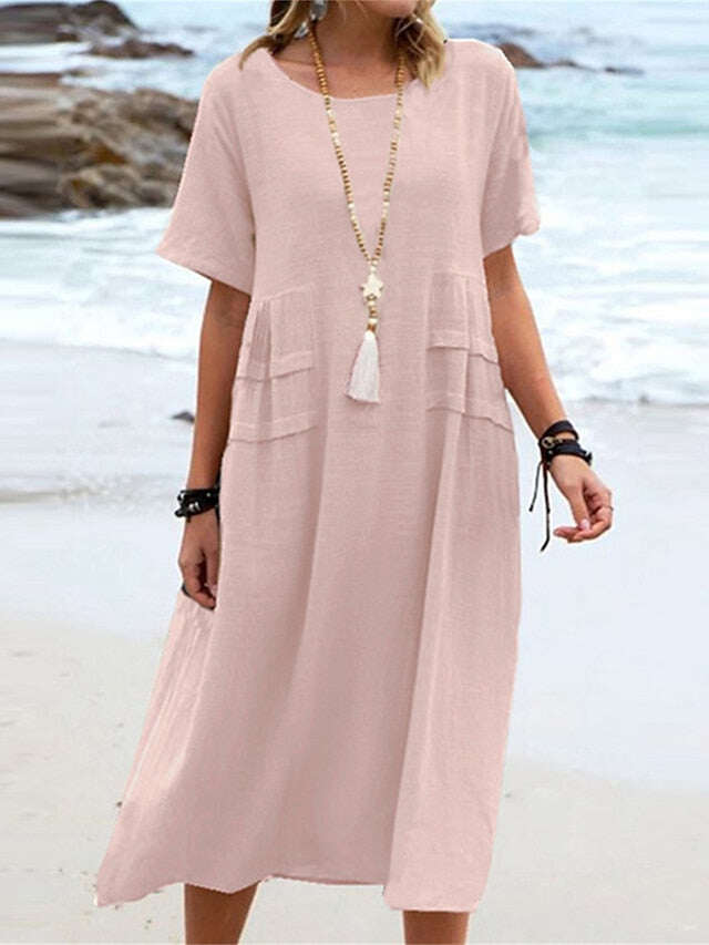 Vestido de algodão com gola redonda