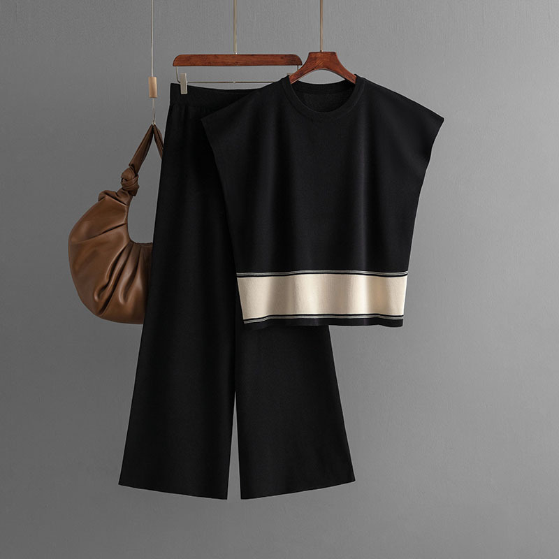 Maglione lavorato a maglia larga, pantaloni larghi a vita alta e dimagranti, set a due pezzi alla moda
