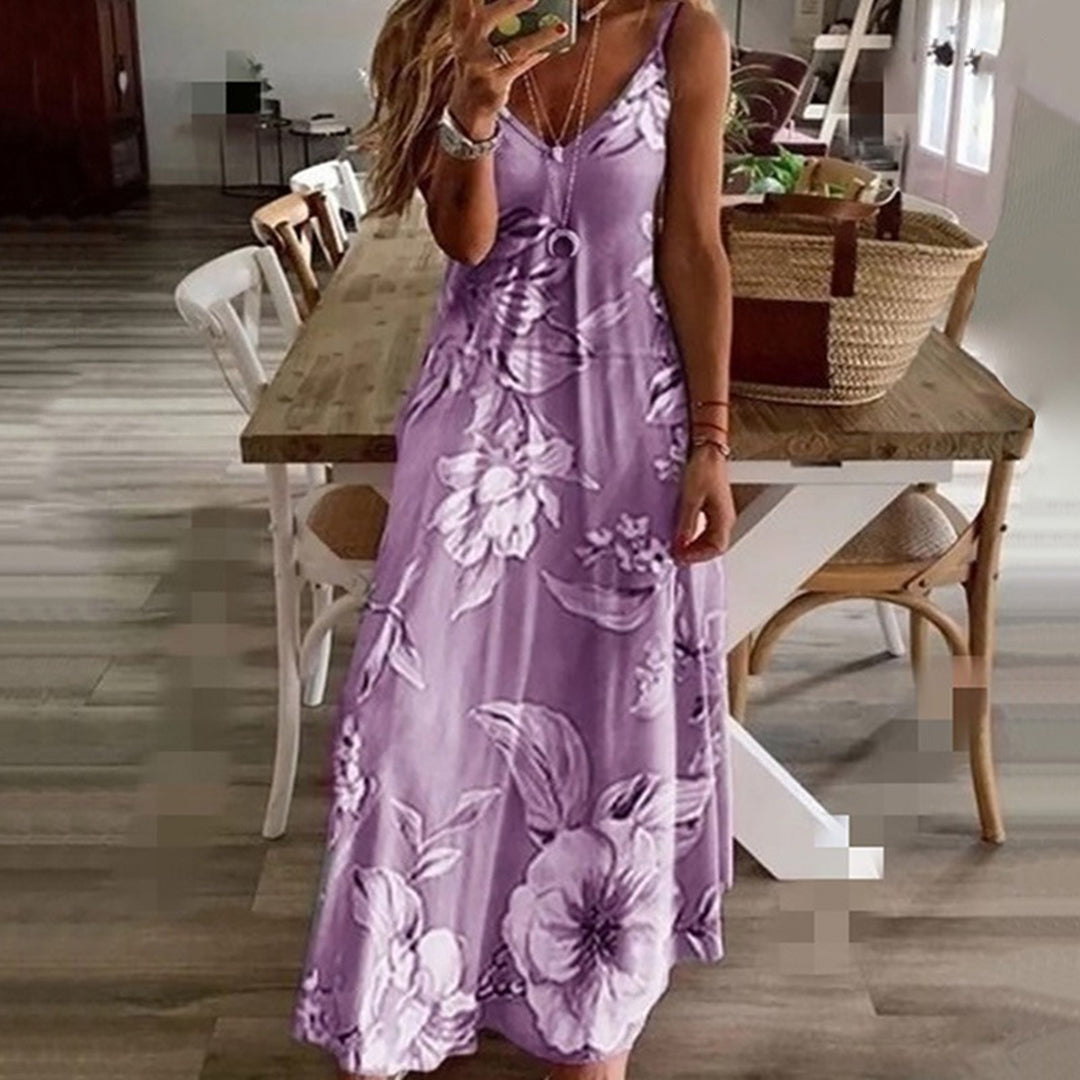 Vestido fino de verão com alças florais