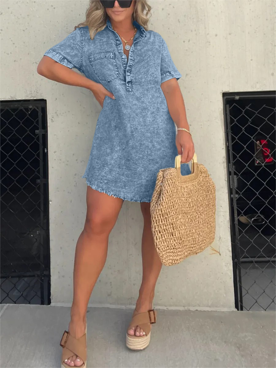 Novo vestido camisa lavado feminino (frete grátis no 2º item)