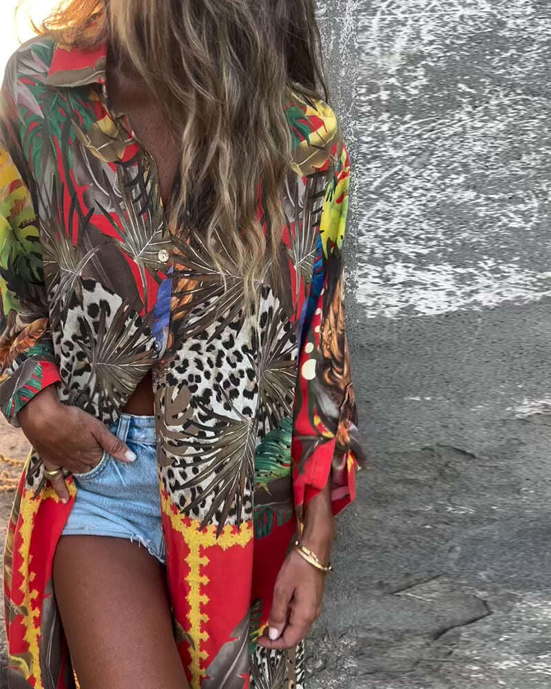 Vestidos camisa fashion estampados com botões