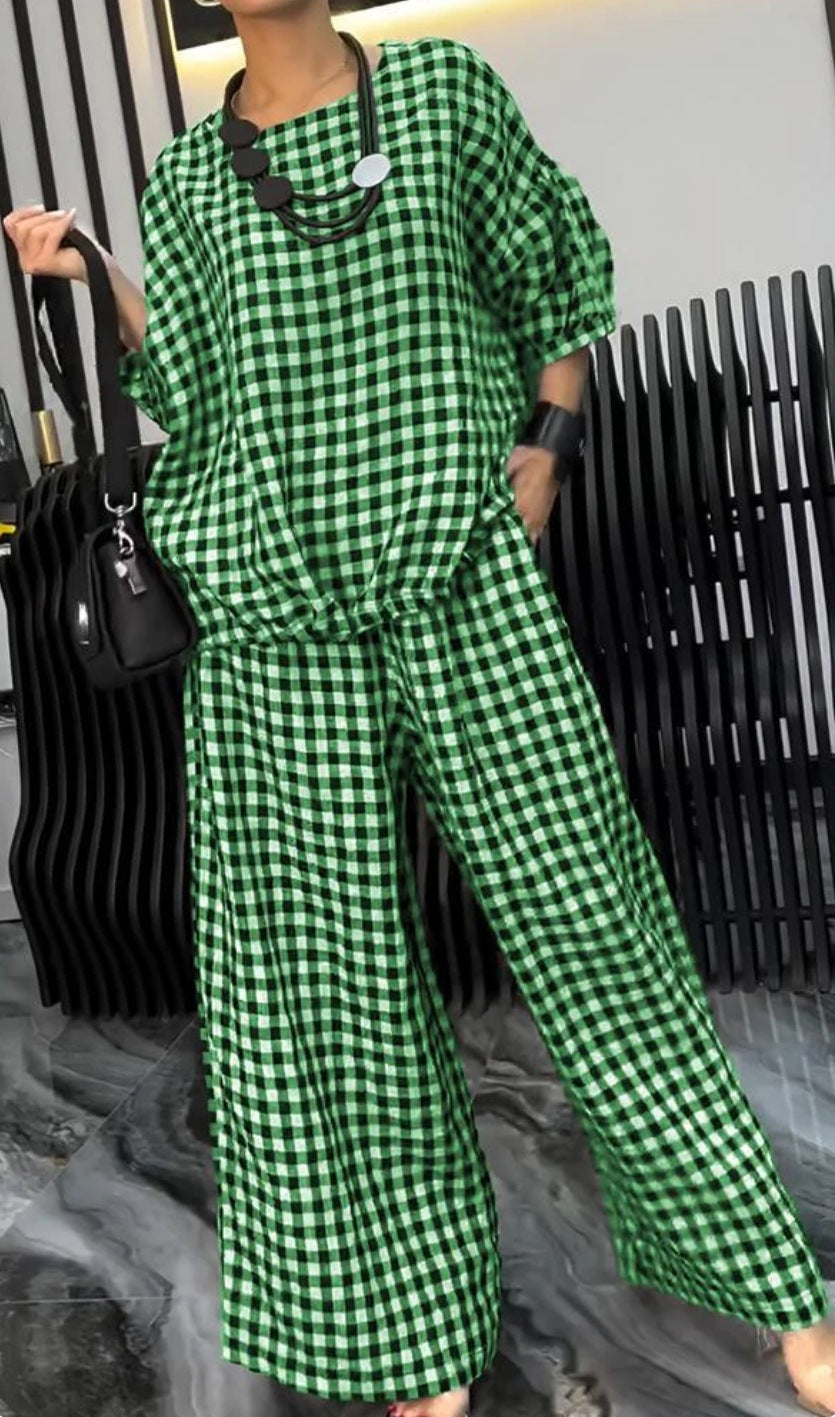 2024 Tailleur pantalone scozzese a gamba larga con coulisse sul retro