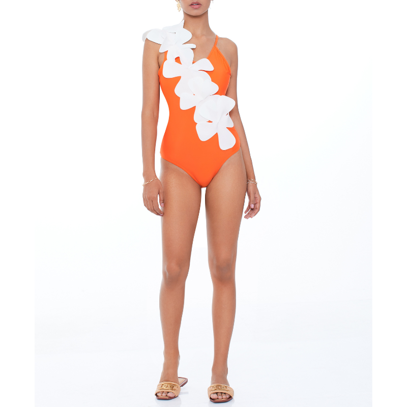 3D Flower Backless One Piece Swimsuit and Skirt