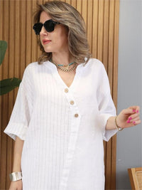 Completo casual da donna in cotone e lino a righe