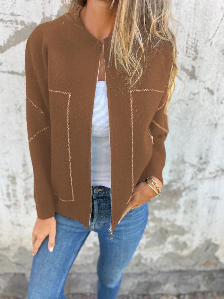 Giacca sottile casual con cerniera e collo rotondo