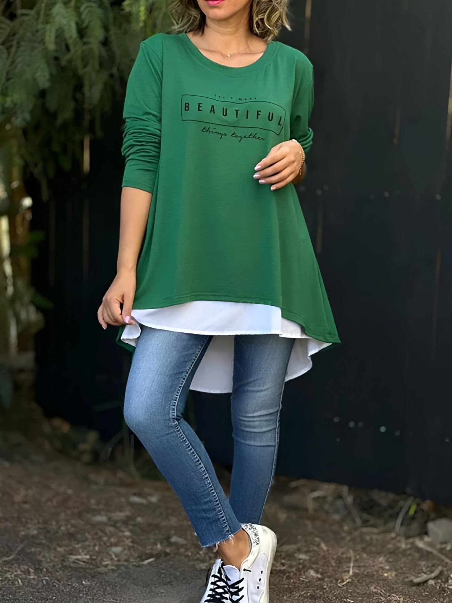 Camiseta de manga comprida de duas peças com estampa de letras
