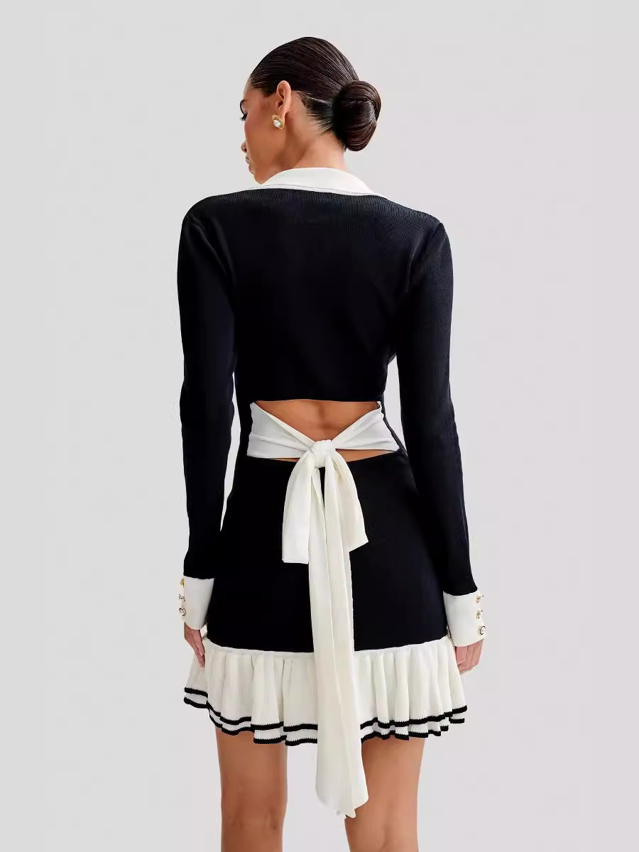 Gonna in maglia con volant e papillon con maniche lunghe