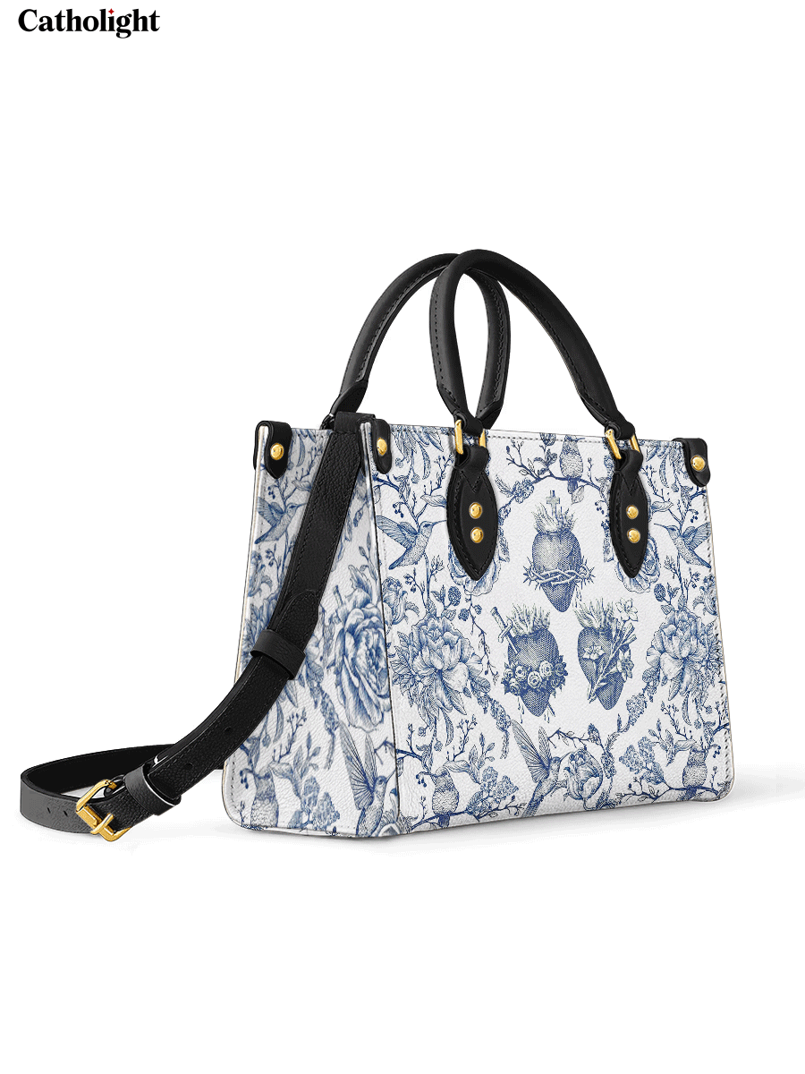 Catholight  Sacred Elegance: Blue and White Devotion Leather Bag