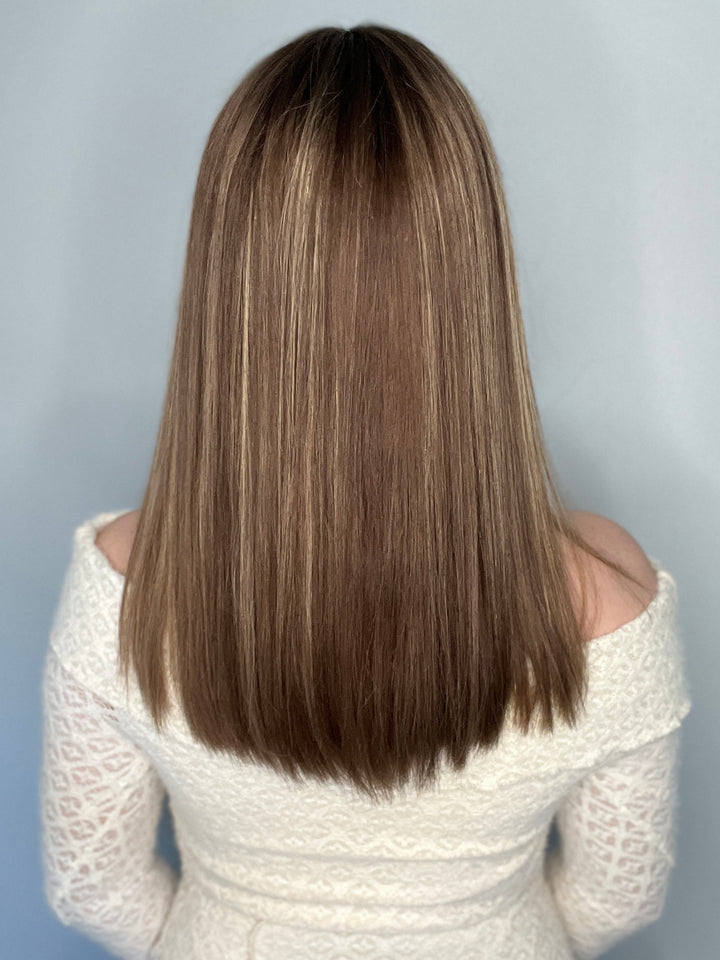 Lace Real Dark Brown Wig with Blonde Highlights